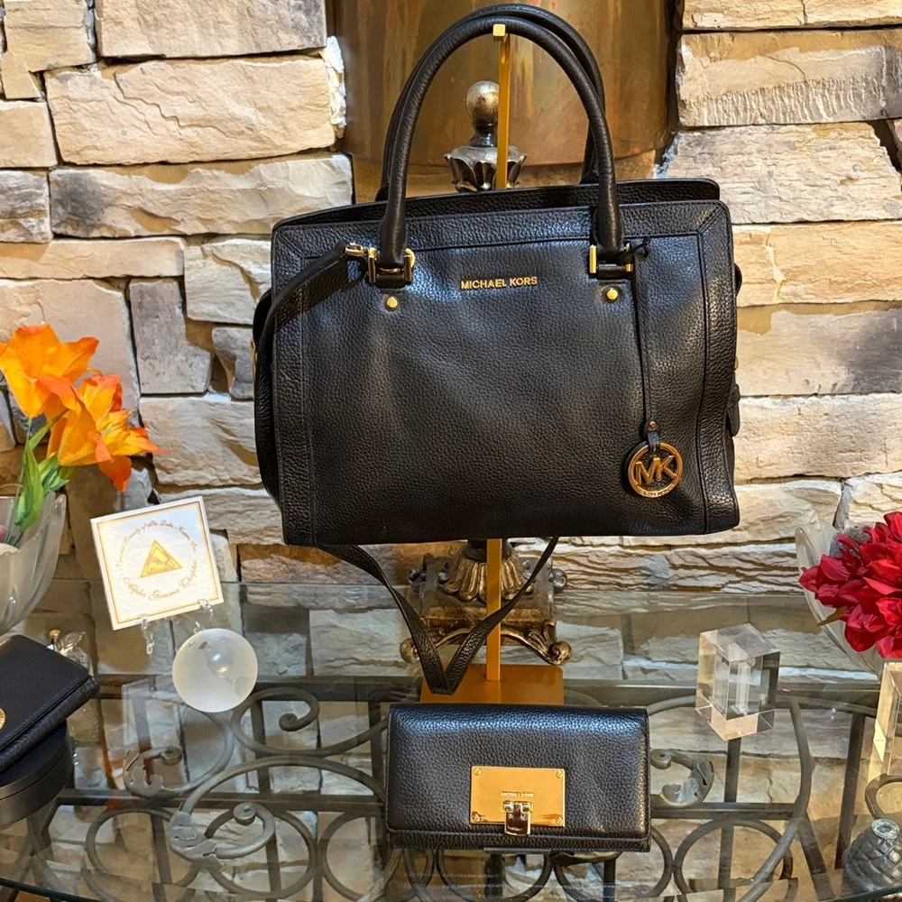 Michael Kors Black and Gold Handbag with Wallet